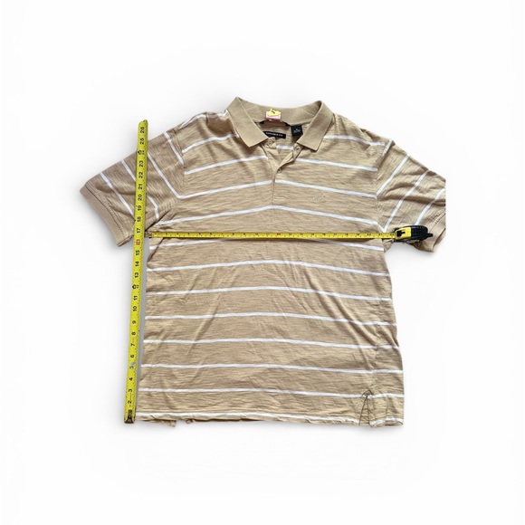 Sean John Tailored Fit Striped Polo Shirt Tan White 100% Cotton XL - Picture 2 of 7